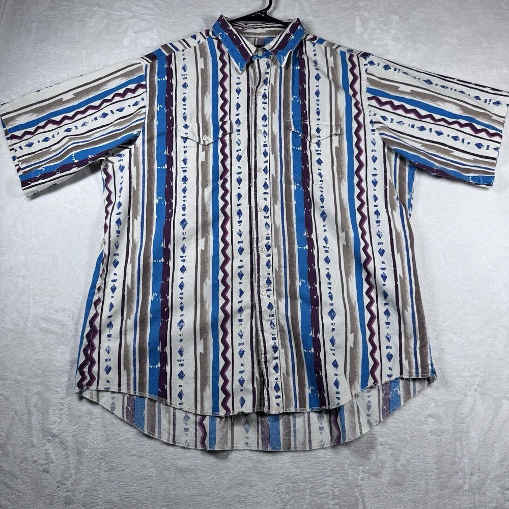 Vintage Wrangler Cowboy Cut X-Long Tails Aztec Brushpopper Shirt Sz 18